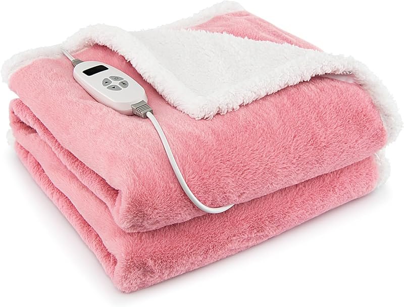 DORTALA Electric Heated Blanket Throw, 155 x 129 CM Reversible Sherpa Fleece Electric Blanket with 10 Heating Levels