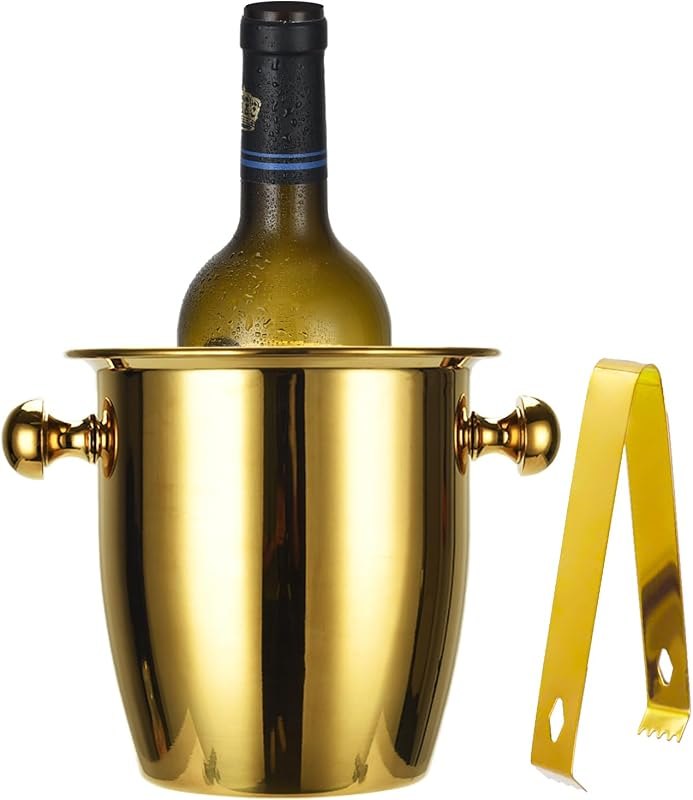 Ice Buckets - Champagne Bucket with Tongs Keeps Ice Frozen Longer,Stainless Steel Small Wine Chiller Thick Walled Wine