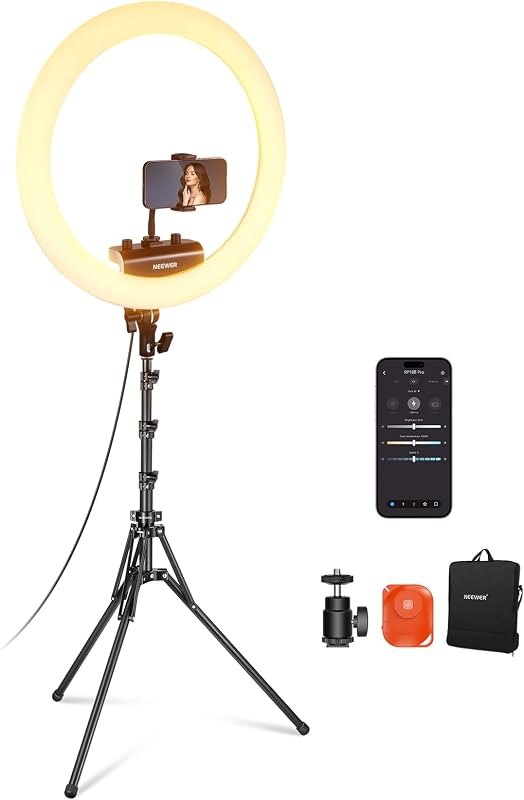 NEEWER 18 inch Ring Light with Tripod Stand and Phone Holder, Ultra Thin Video Ringlight 2900K-7000K TLCI98 App