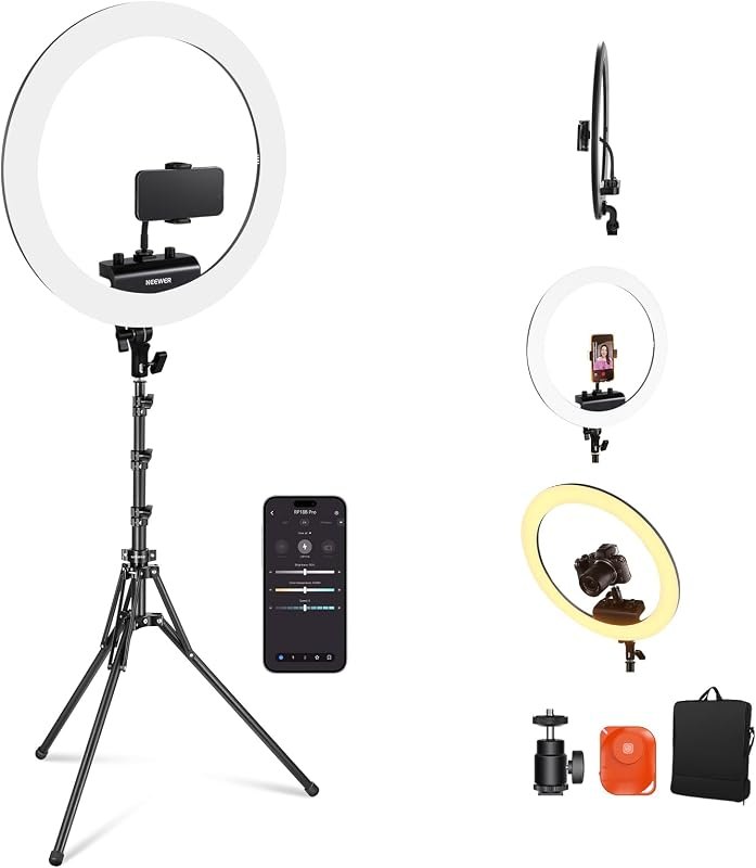 NEEWER Pro 18 Inch Ring Light w Tripod Stand Phone Holder, RP18B Pro Black — led ring light for led ring light