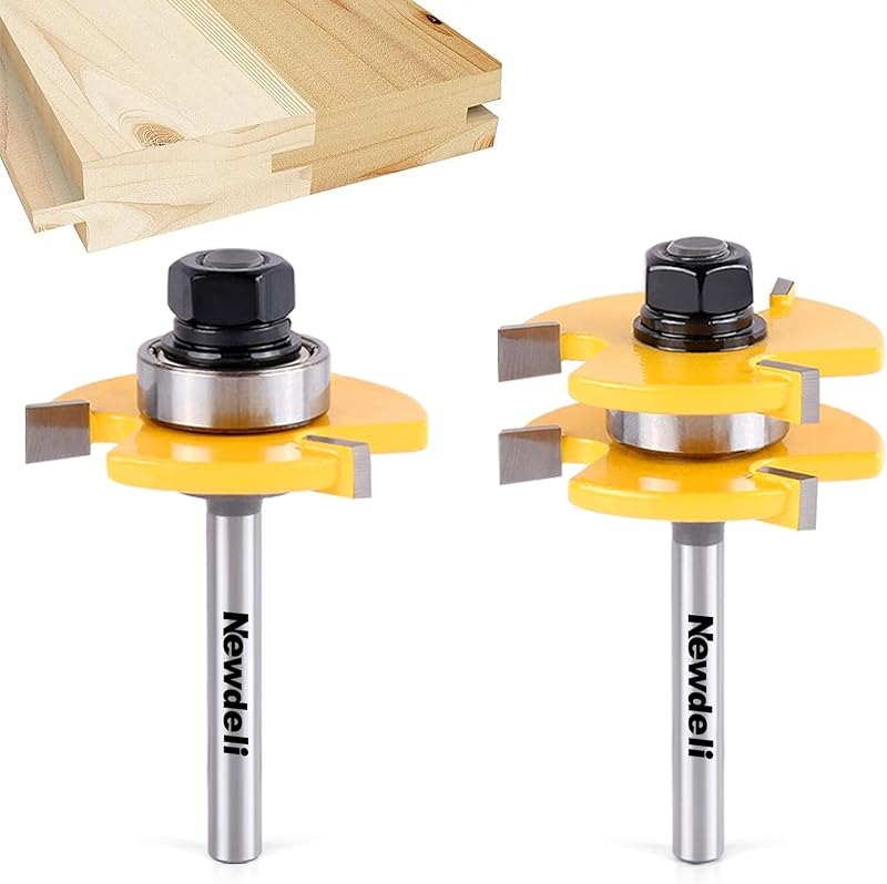 Newdeli Tongue and Groove Router Bit Set 1/4 Inch Shank - 2pcs Router Bits for 3/4" Stock, 1/2" Cutting Depth - T