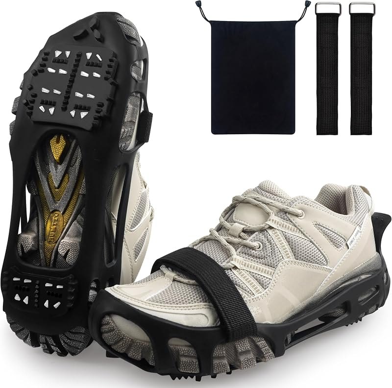 Crampons, Ice Cleats for Shoes and Boots Anti-Slip Snow Traction Cleats Walking on Snow and Ice Slip-on Stretch