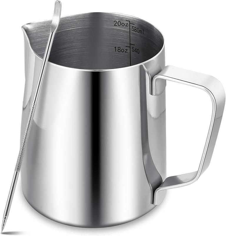 Milk Frothing Pitcher,Milk Steaming Frother Cup,Barista Cappuccino Latte Art Milk Jug with Decorating Pen,Stainless