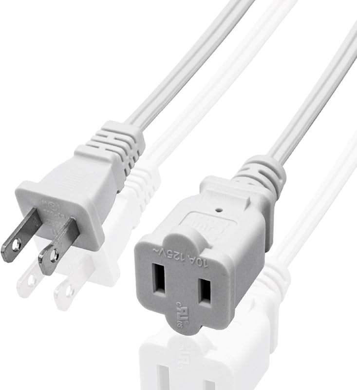 Small Extension Cord 1 FT,2 Prong White,Thin and Short Extension Cords,US Male/Female White Power Cable for