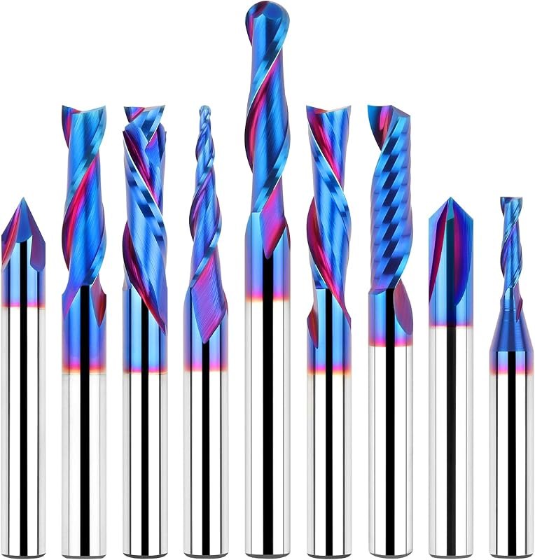 EANOSIC 9PCS Carbide CNC Router Bits Set 1/4 Inch Shank, Multiple Uses Spiral Router Bit for Woodworking Detail