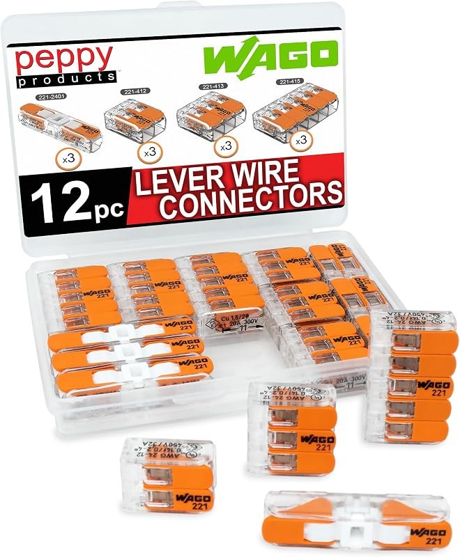 WAGO 221 Lever Nuts 12pc Compact Splicing Wire Connector Assortment with Case — electrical wire nuts for electrical