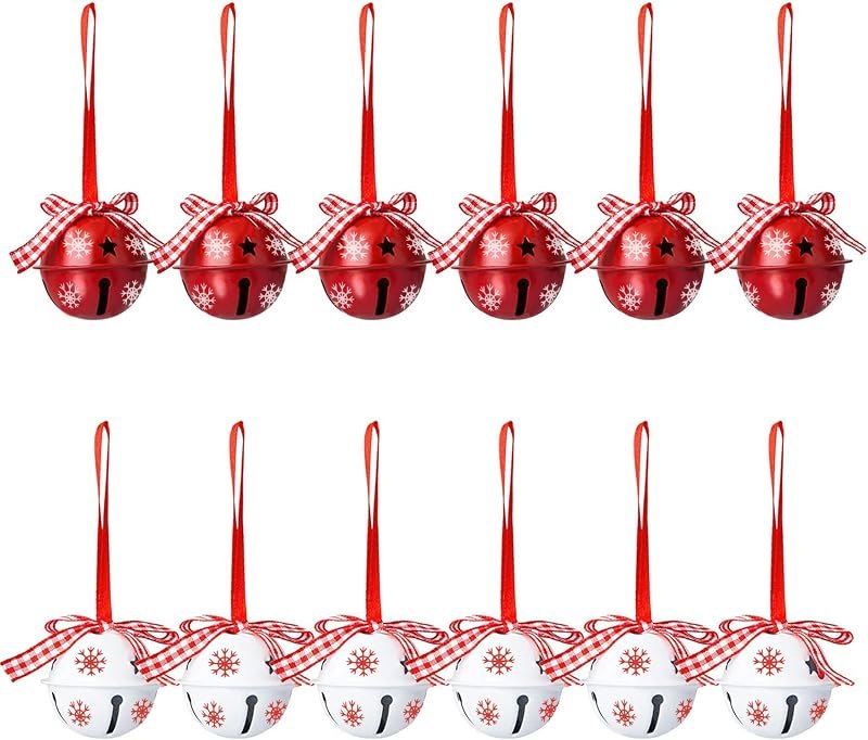 Christmas Jingle Bells Metal Decorative Bells with Ribbons 1.6" Xmas Tree Ornaments for Wreath Crafts Holiday Home