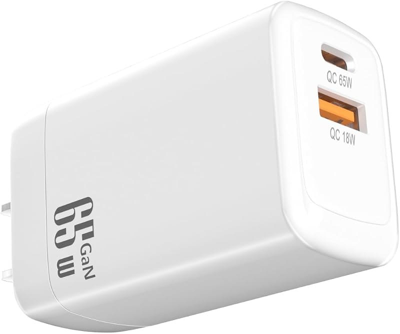 USB C Charger,65W Quick Charger, PPS 2-Port Fast Compact Foldable for MacBook/Air, iPad Pro, Galaxy S23, Dell XPS