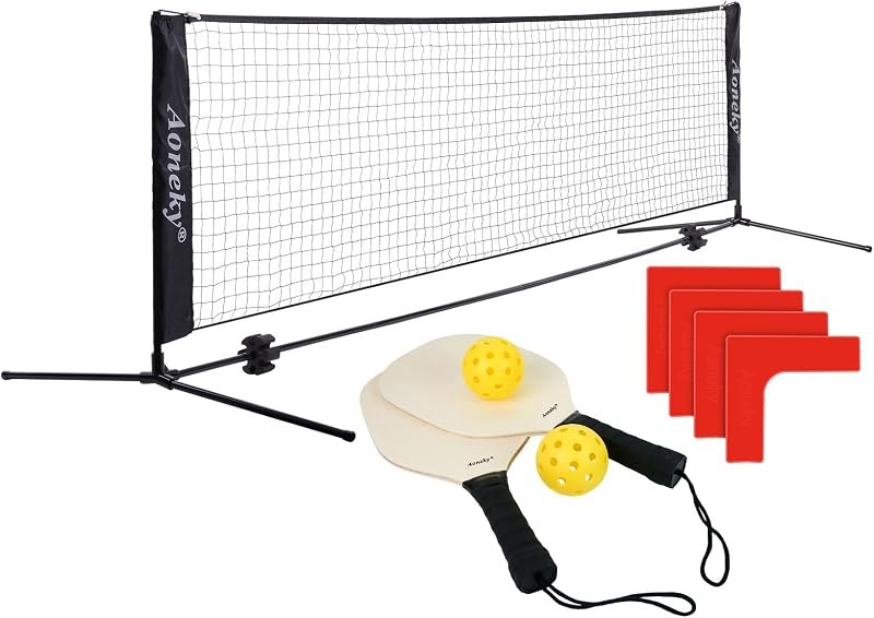 Aoneky Portable Pickleball Set with Net, 2 Paddles, Balls & Line Markers - Complete Backyard Kit for Singles/Doubles