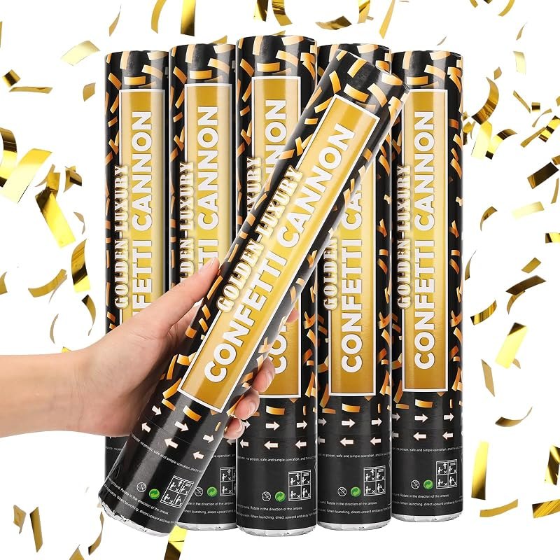 Confetti Cannon, 5 Packs Gold Confetti Poppers, 12 inch Party Poppers Confetti Shooters for Birthday, Wedding