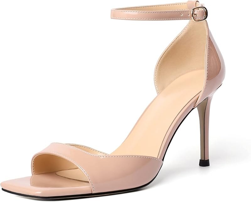Women's High Heels, Open Toe Ankle Strap High Heeled Sandals, Square Toe Stiletto Heel Dress Pumps Shoes Office