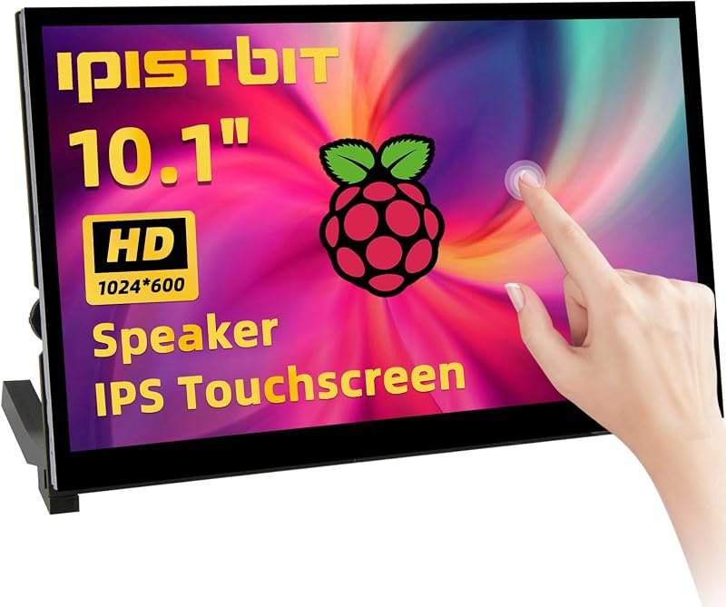 Raspberry Pi Screen, 10.1 Inch Touchscreen Monitor, IPS 1024×600, Dual Built-in Speakers, HDMI Portable Monitor