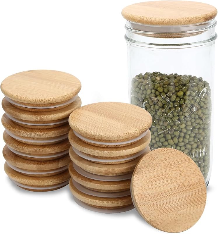 Bamboo Mason Jar Lid, Canning Lids Airtight Wide Mouth 12 Pack