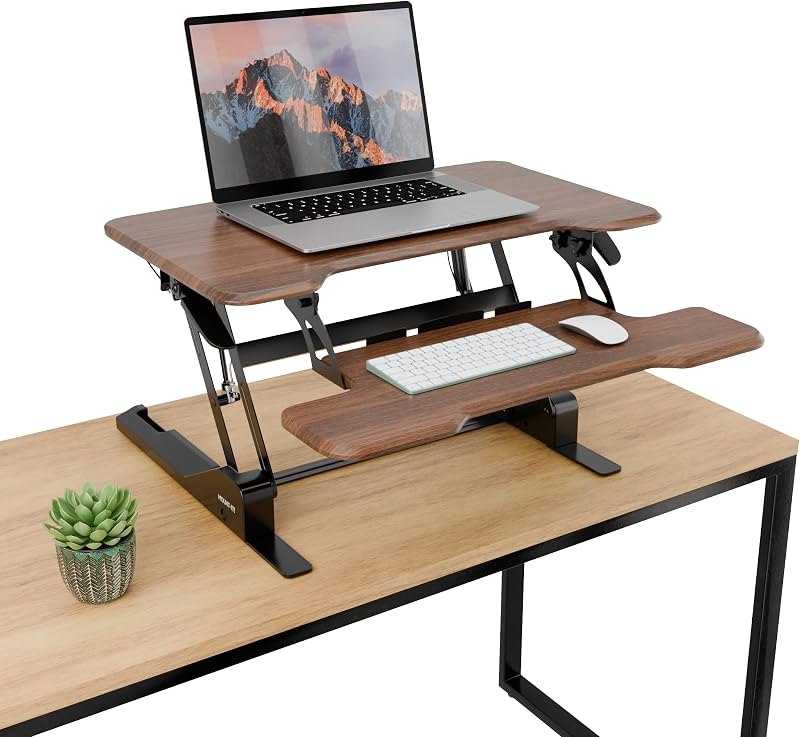 Mount-It! Height Adjustable Standing Desk Converter, Compact 30” Wide Tabletop Standing Desk Riser with Gas Spring