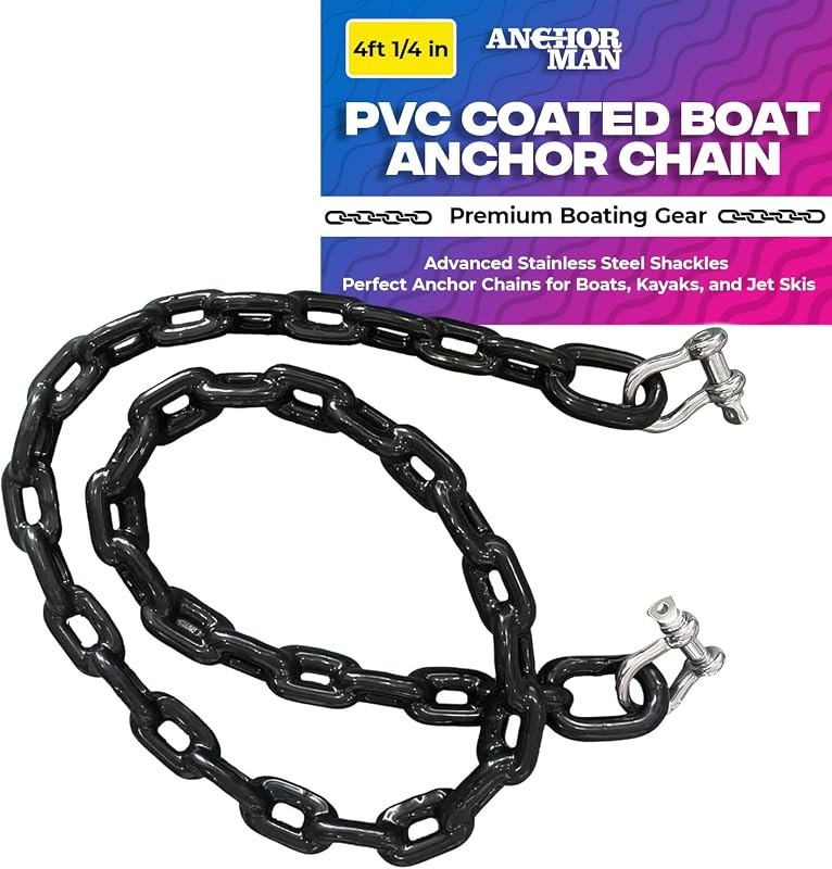 Anchor-Man PVC Coated Boat Anchor Chain, 1/4 in x 4 ft, 316 Shackles