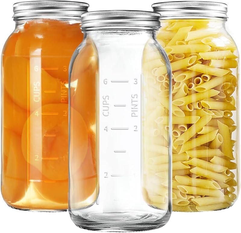 64 OZ Wide Mouth Mason Jars with Lids, Heavy Duty Glass Airtight Storage Canning Jar and Band Half Gallon / 2 Quart
