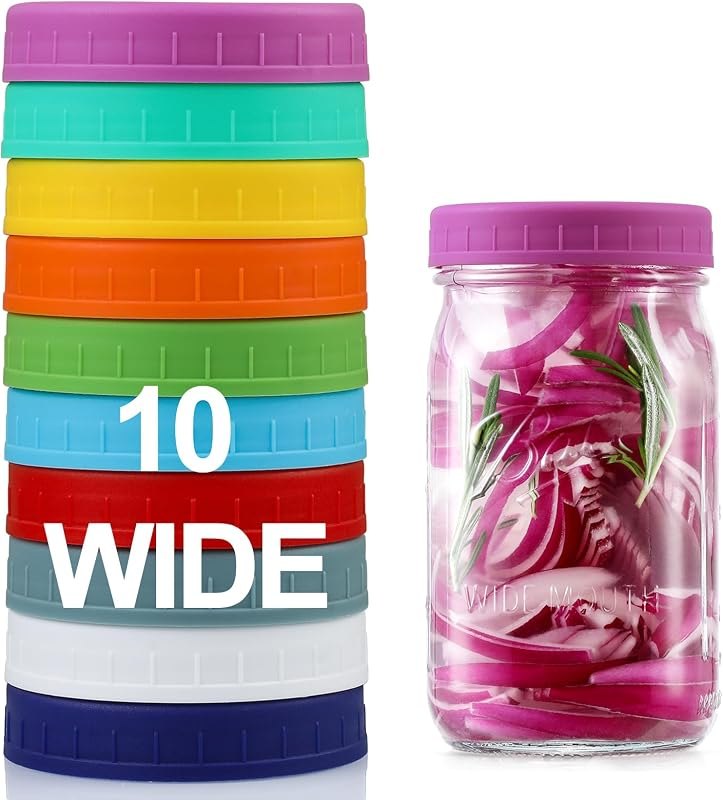 10 Pack Plastic Wide Mouth Mason Jar Lids for Ball, Kerr and More - Multicolor Storage Caps for Mason Jars, Canning
