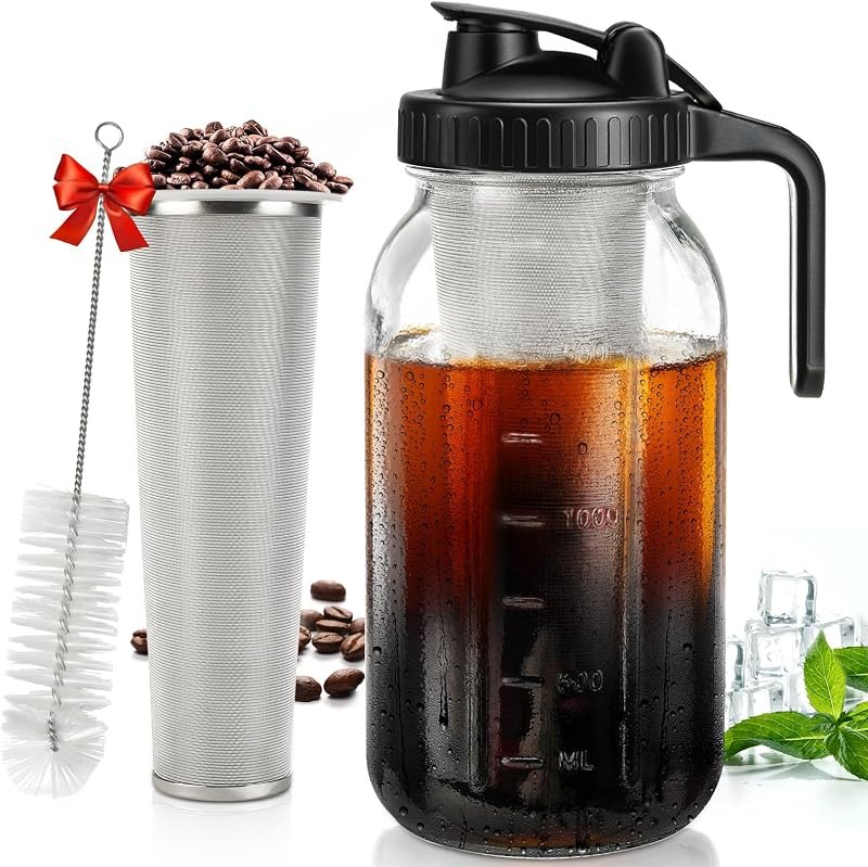 DWTS DANWEITESI Cold Brew Coffee Maker 64 oz,2-Quart Wide Mouth Cold Brew Maker with Stainless Steel Cold Brew