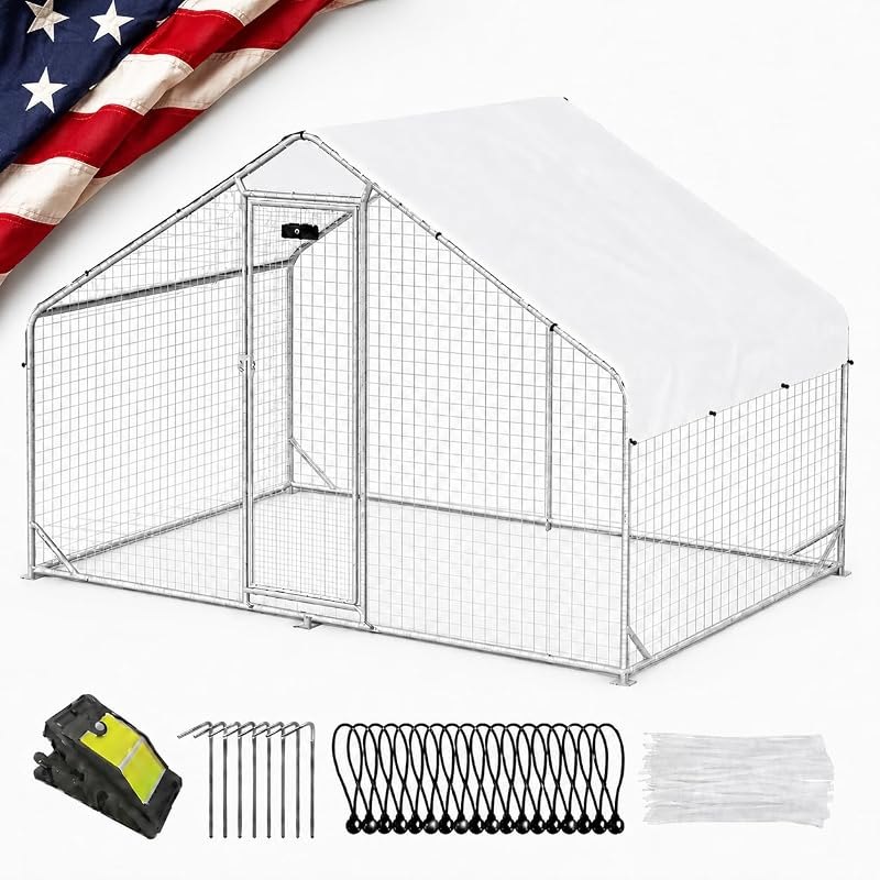 Walk-in Chicken Coop with Hardware Cloth, Solar Light & Cover — chicken coop predator proof for chicken coop predator