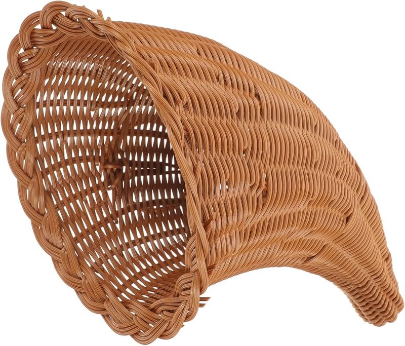 Thanksgiving Wicker Cornucopia Basket Horn of Plenty Grapevine Harvest Fall Basket Rattan Storage Basket Decorative
