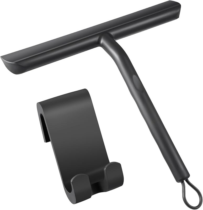 Vinabo Silicone Shower Squeegee for Shower Doors Cleaner with Hook,Black Squeegee for Shower for