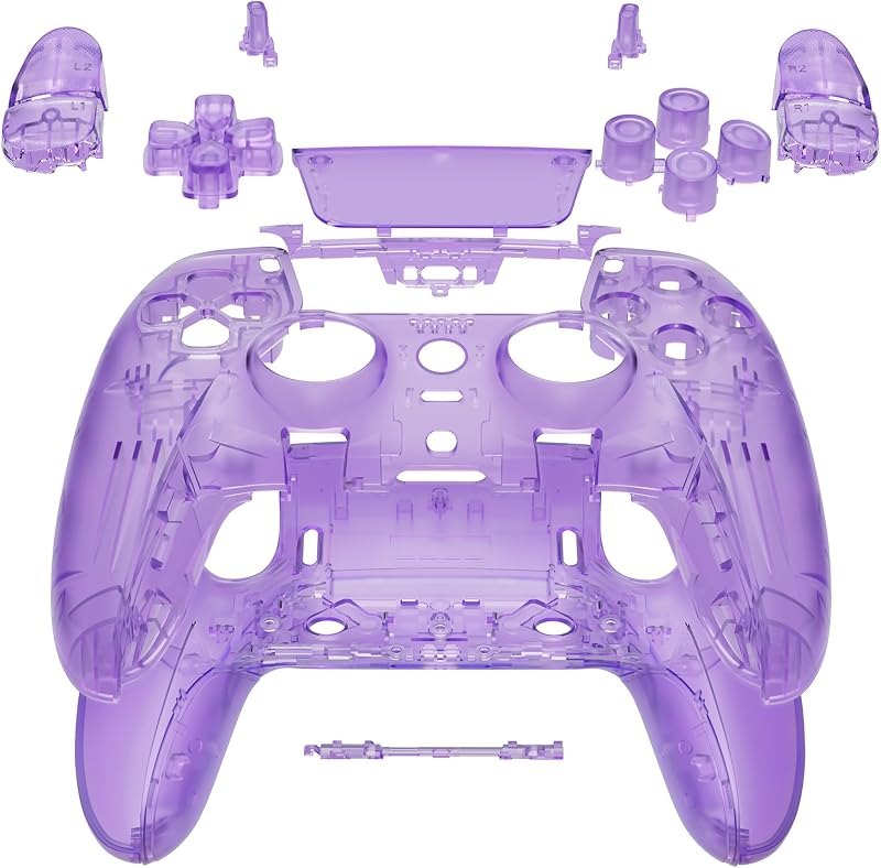 eXtremeRate Full Set Shell with Buttons Touchpad Compatible with ps5 Edge Controller, Clear Atomic Purple Replacement
