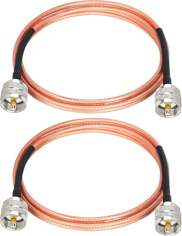 RG316 CB Coax Cable 5ft,2 Pack UHF PL259 Male to Male CB Antenna Cable 50 Ohm for HAM Radio,Antenna Analyzer,Dummy