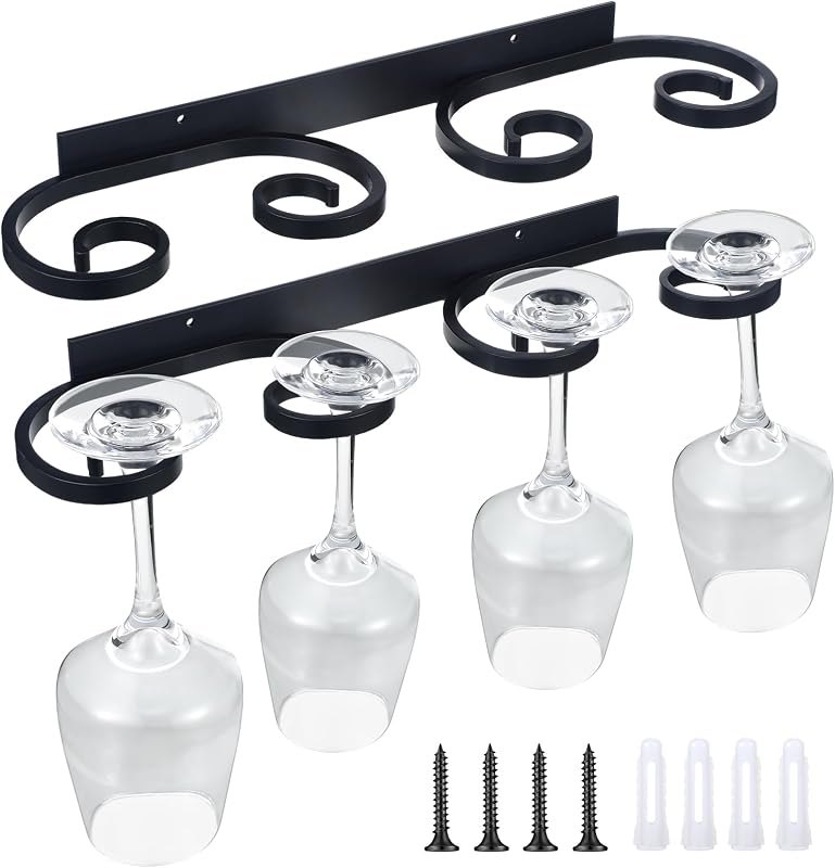 Wenqik 2 Pcs Wall Mounted Wine Glass Holder, Metal Rack, 15.12 Inch — best wine glass drying rack for wine glass