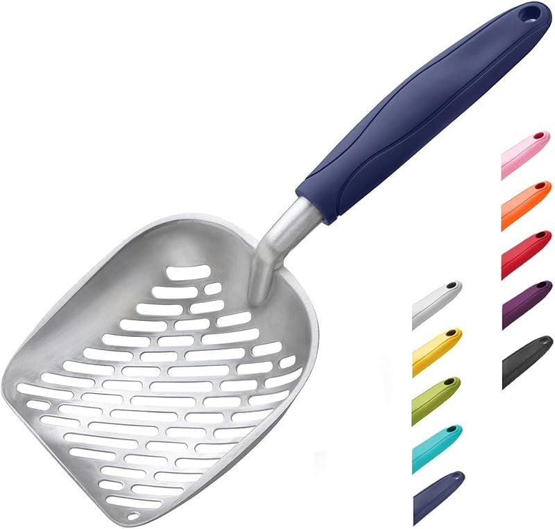 Cat Litter Scoop, Aluminum Alloy Sifter, Kitty Metal Scooper, Deep Shovel with Diagonal Sifting Hole, Long Handle