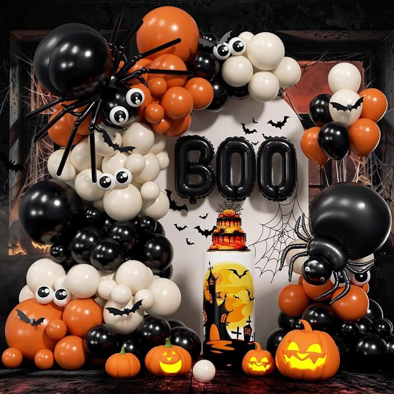 Halloween Balloon Arch Kit, 181Pcs BOO Spider Halloween Decorations — halloween spider web garland for halloween