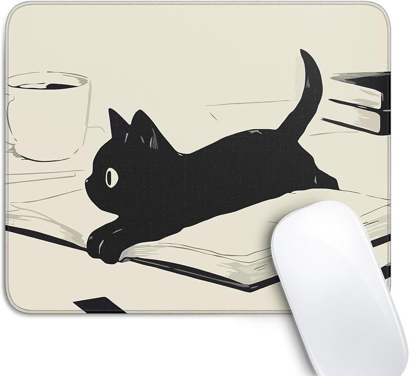 Cute Black Cat Mouse Pad,Kawaii Anime Cat Mouse Pads for Wireless Mouse Desk Accessories,10"X8" Travel Mousepad with