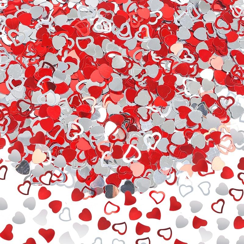 FOIMAS Heart Table Confetti,2.1oz Valentine's Day Metallic Foil Heart Confetti Sequin for Valentine's Day Wedding