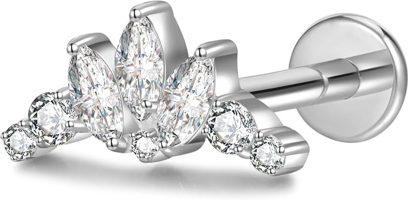 Helix Piercing Jewelry, Titanium Flat Back Earrings for Tragus Conch, 16G — flat screw back earrings for flat screw