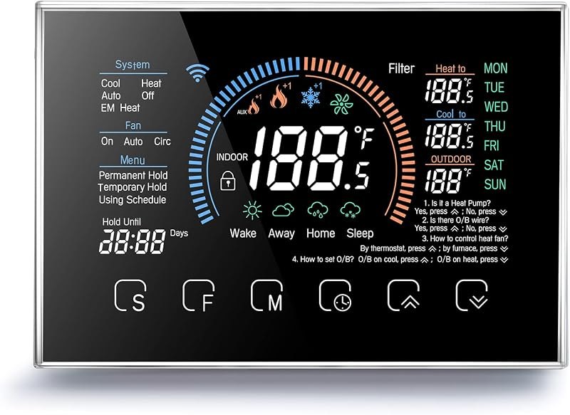 Smart Thermostats, Heat Pump Room Thermostat, 4.8 Inch Temperature Controller Color LCD Screen Programmable Thermostat