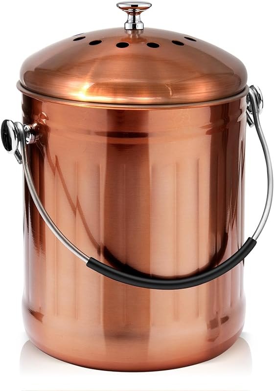 ENLOY Kitchen Countertop Compost Bin, 1.3 Gallon, Stainless Steel, Copper — wooden compost bin for wooden compost bin