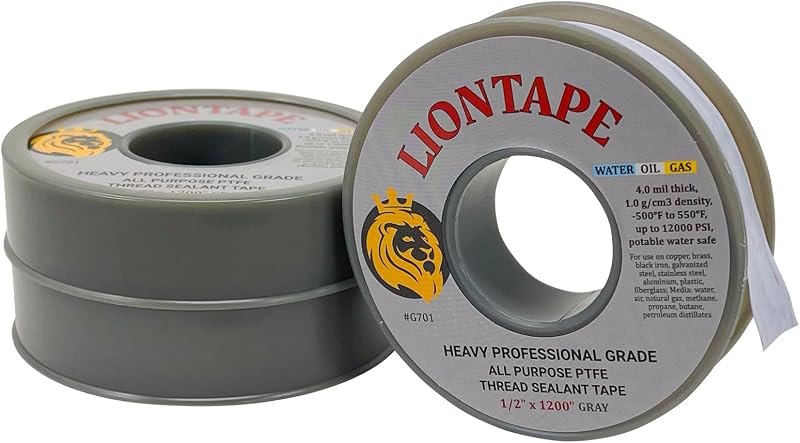 PROCURU Liontape G701 3-Pack 1/2" x 1200" (100-Ft) Heavy Duty Professional Teflon Tape, for Water/Oil/Gas, 4-Mil, High