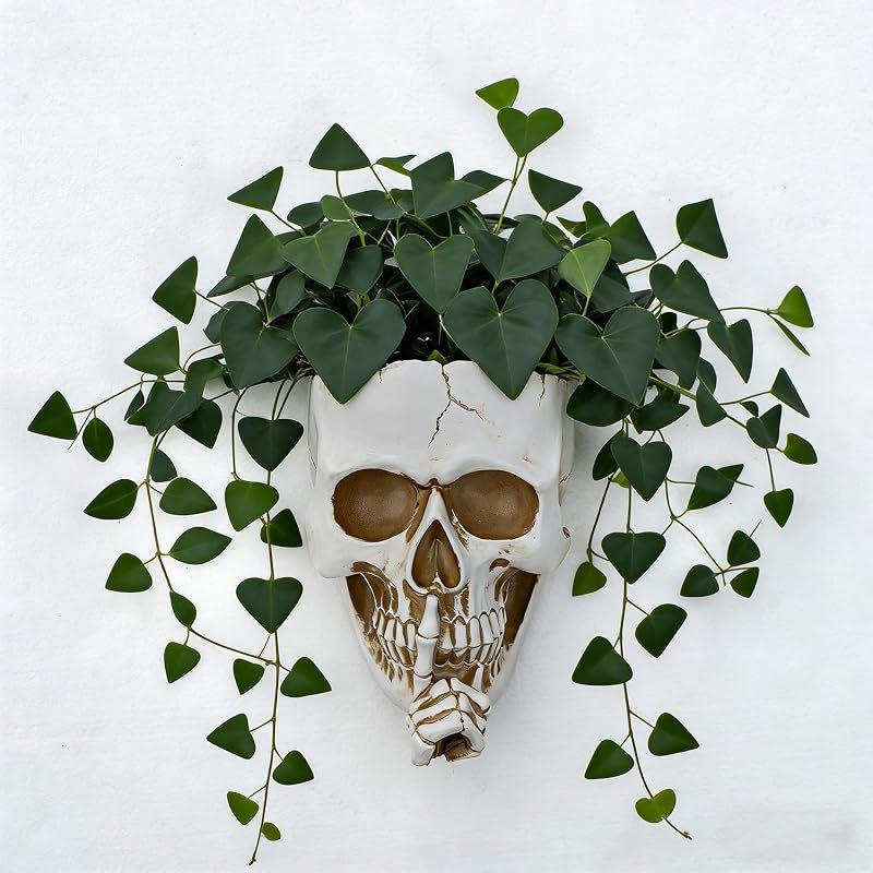 Skull Planter Gothic Wall Decor, Unique Wall Planter Pot for Indoor Outdoor Plants, Day of The Dead Decor,Skull Vase