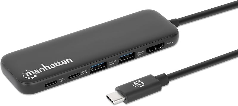 Manhattan USB-C Docking Station Hub, 5-in-1, 4K HDMI, 100W PD, Black — docking station for macbook air for docking