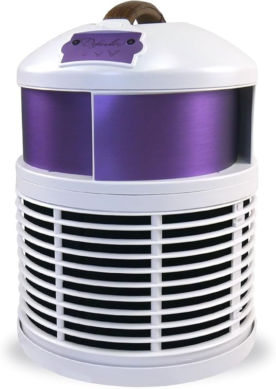 Defender Air Purifier For Home, White Base with Purple, 3x HEPA, FDA Cleared, Lab Tested, For Large Rooms, Office