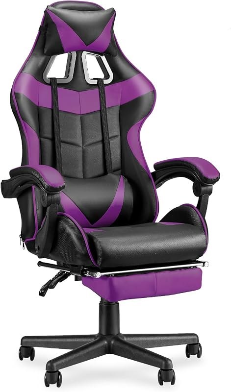 Purple Gaming Chairs with Footrest,Ergonomic PC Computer Game Chair,Home Office Desk Chair with Headrest and Lumbar