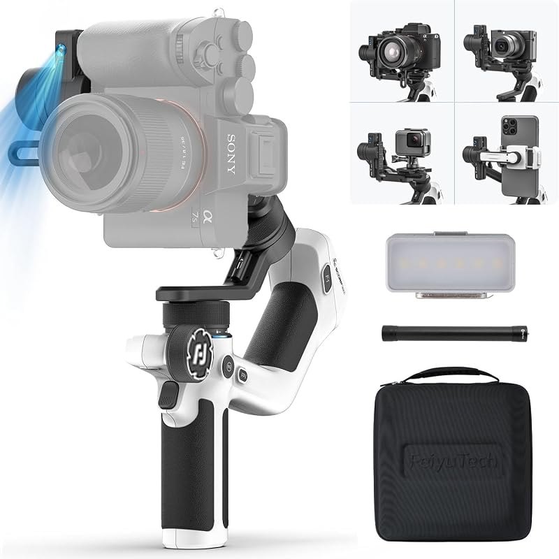 FeiyuTech Official SCORP Mini 2 Kit Gimbal,3-Axis Camera Stabilizer with AI Tracker Fill Light,1,3IN Touch Sreen, for