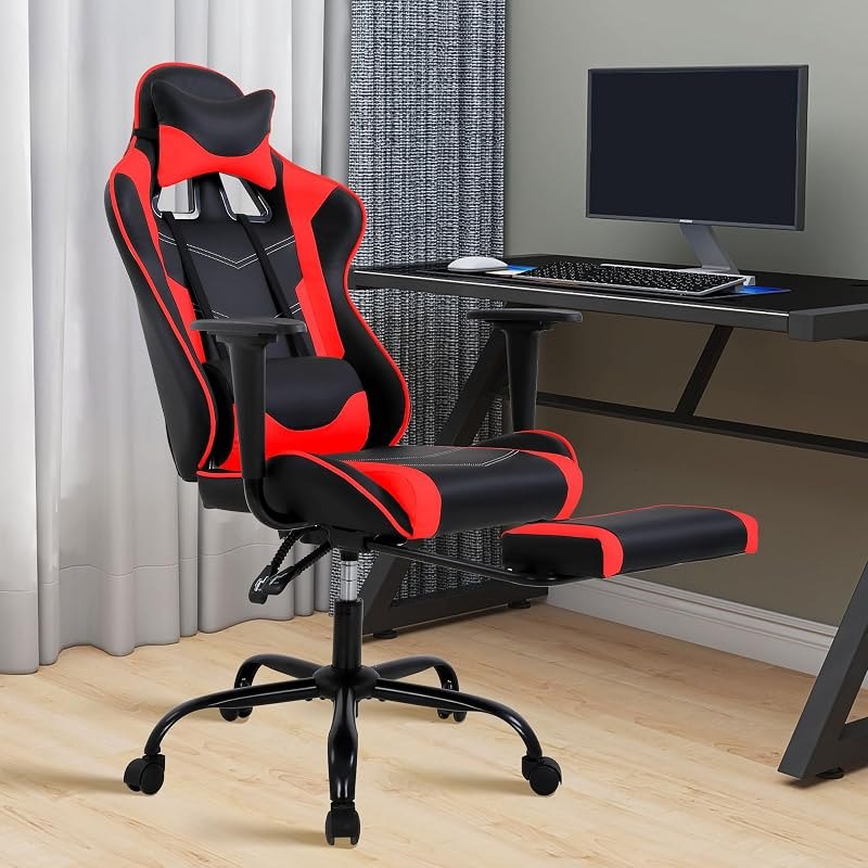 Gaming Chair, High Back PU Leather Gaming Chairs Computer Chair with Headrest & Lumbar Support, Height Adjustable Wide