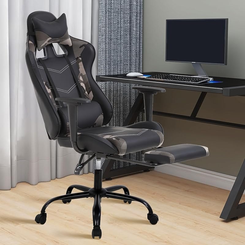 High Back PU Leather Gaming Chairs Computer Chair with Headrest & Lumbar Support, Height Adjustable Wide Seat Gamer