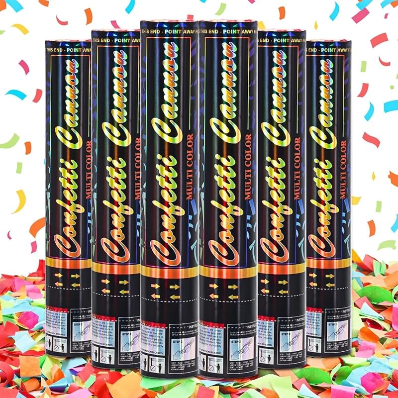 Confetti Cannon 12 Inch Party Poppers 6 Pack Multicolor Confetti Poppers Party Confetti Shooters for Birthday Wedding