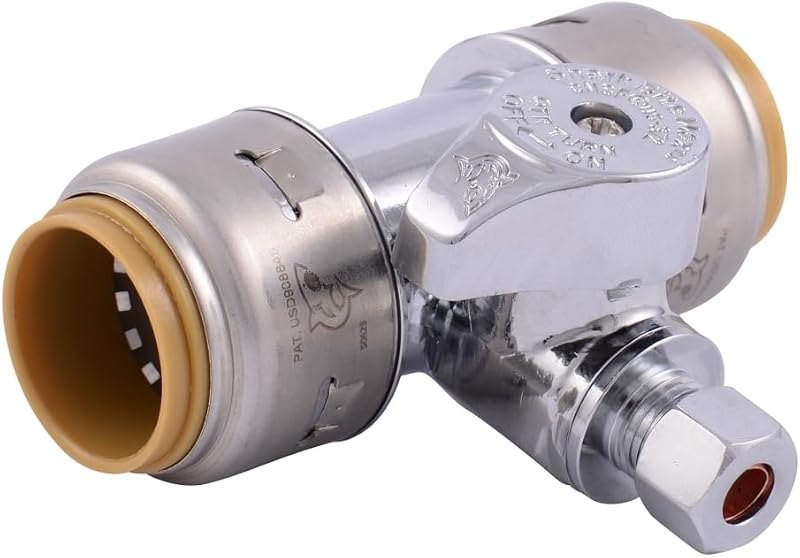 SharkBite Max Tee Stop Valve, 3/4 x 3/4 in Push-to-Connect x 1/4 in Compression, Brass Plumbing Fitting, Chrome