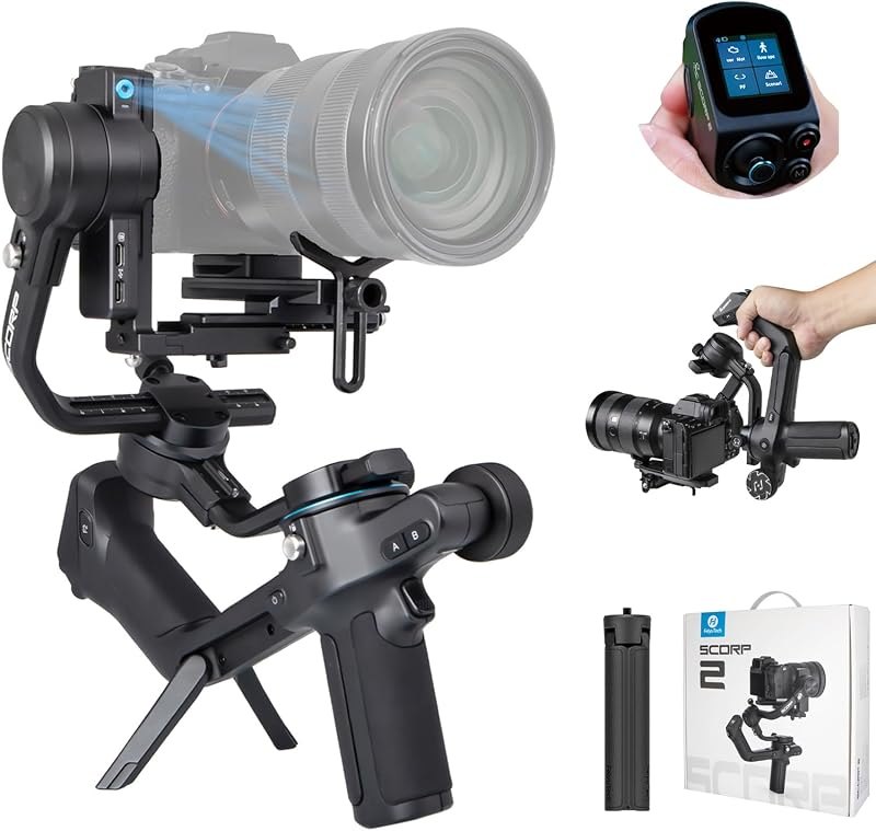 FeiyuTech SCORP 2 Gimbal Stabilizer for DSLR and Mirrorless Camera, Integrated Al Tracking Sensor, 3-Axis Camera
