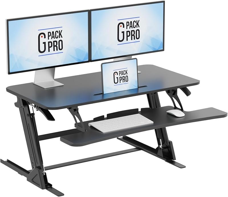 38 Inch Standing Desk Converter, Adjustable Height — dual monitor standing converter for dual monitor standing converter