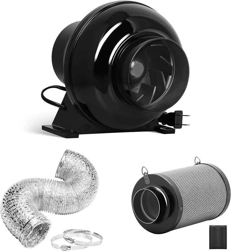 iPower 4 Inch 195 CFM Inline Fan Upgrade, Air Carbon Filter, 8 Feet Flexible Ducting and Rope Hanger, Ventilation