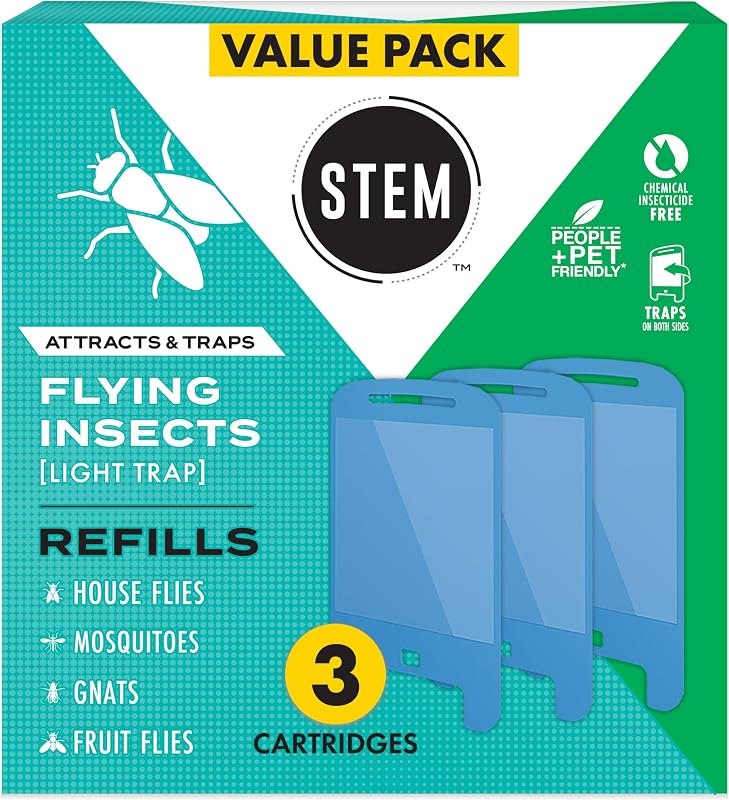 STEM Insect Light Trap Refill Cartridges, Indoor Fruit Fly Trap, Insecticide-Free Pest Control for Home, Attracts and