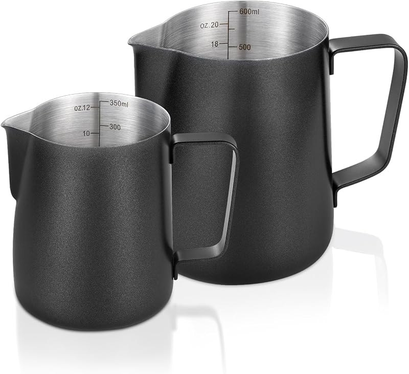 2 Pack Matte Black Milk Frothing Pitcher, 12oz/350ml & 20oz/600ml Espresso Steaming Pitcher, Stainless Steel Milk